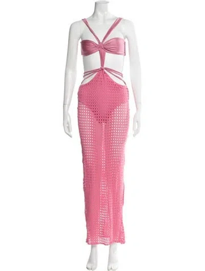 Pre-owned Patbo Patterned Long Dress In Pink