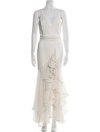 Pre-owned Patbo Patterned Long Dress In White