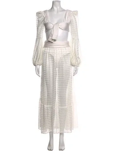 Pre-owned Patbo Patterned Long Dress In White