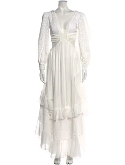 Pre-owned Patbo Patterned Long Dress In White