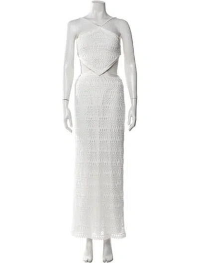 Pre-owned Patbo Patterned Long Dress In White