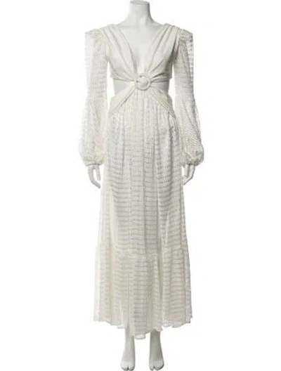 Pre-owned Patbo Patterned Long Dress In White