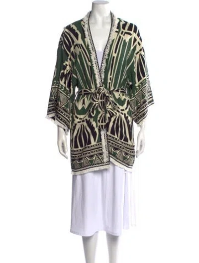 Pre-owned Patbo Patterned Open Front Sweater In Green