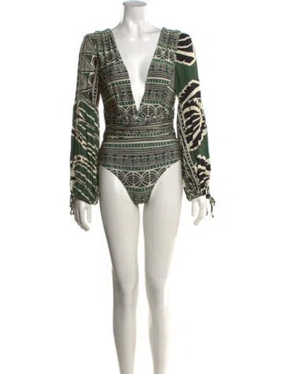 Pre-owned Patbo Patterned Plunge Neckline Bodysuit In Multicolor