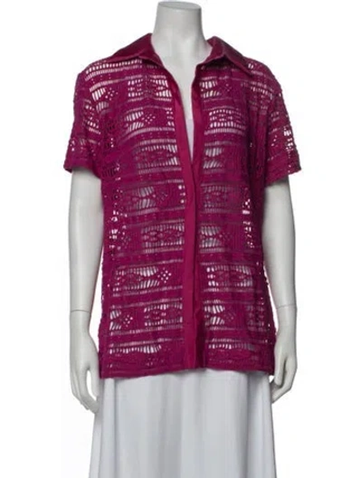 Pre-owned Patbo Patterned Short Sleeve Blouse In Pink