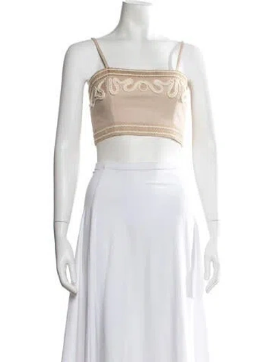 Pre-owned Patbo Patterned Square Neckline Crop Top In Neutral