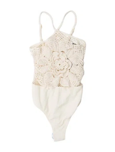 Pre-owned Patbo Patterned Strapless Bodysuit In White