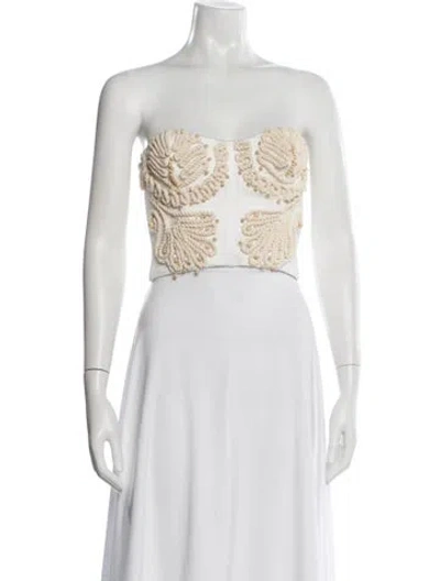 Pre-owned Patbo Patterned Strapless Crop Top W/ Tags In White