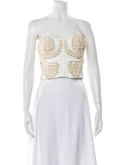 Pre-owned Patbo Patterned Strapless Crop Top In White