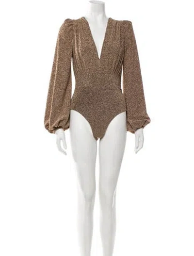 Pre-owned Patbo Patterned V-neck Bodysuit In Gold