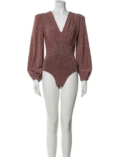 Pre-owned Patbo Patterned V-neck Bodysuit W/ Tags In Brown