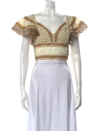 Pre-owned Patbo Patterned V-neck Crop Top In Neutrals