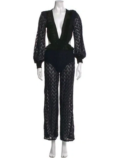 Pre-owned Patbo Patterned V-neck Jumpsuit In Black