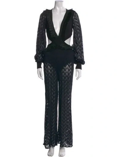 Pre-owned Patbo Patterned V-neck Jumpsuit In Black