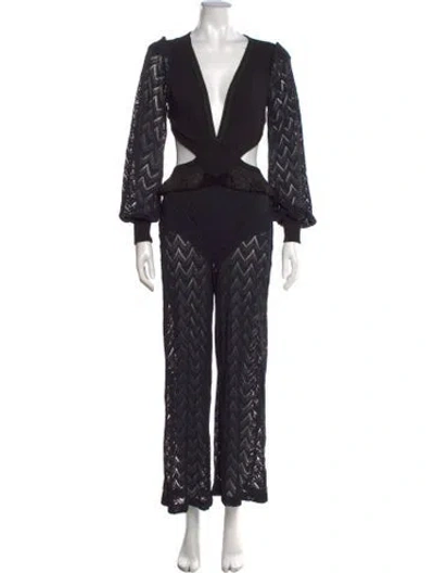 Pre-owned Patbo Patterned V-neck Jumpsuit In Blue