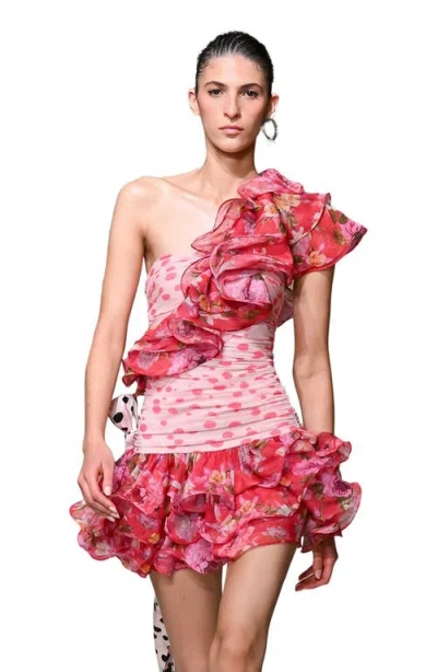 Patbo Peony Dots Ruffle Mini Dress In Red