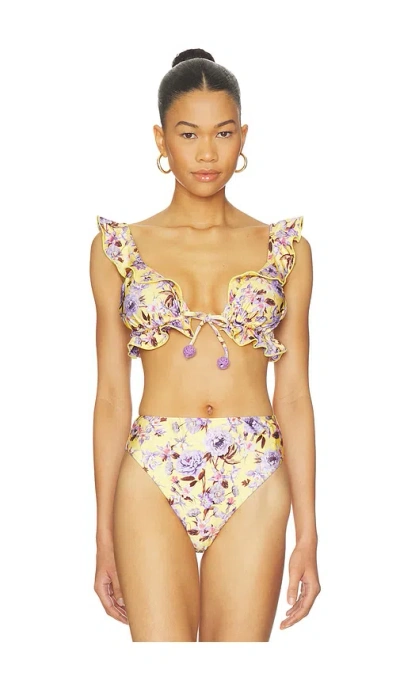 Patbo Peony Print Ruffle Bikini Top In Yellow