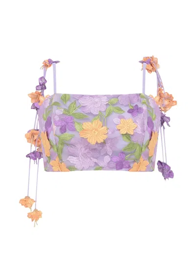 Patbo Pina Floral-embroidered Cropped Top In Purple