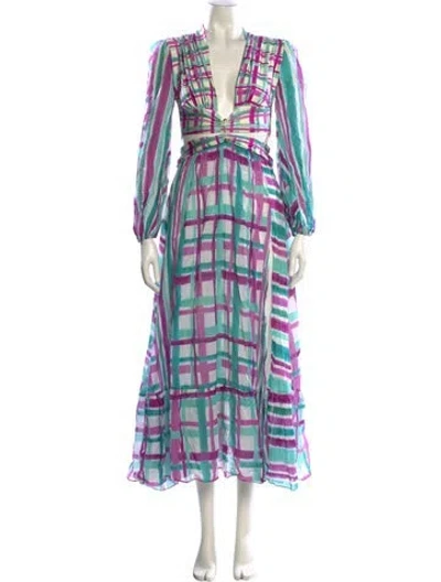 Pre-owned Patbo Plaid Print Long Dress In Green