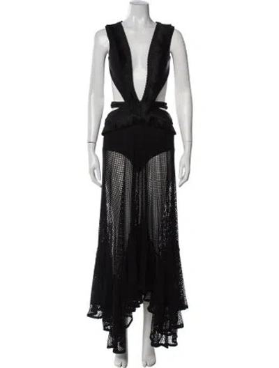Pre-owned Patbo Plunge Neckline Long Dress In Black