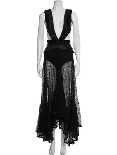 Pre-owned Patbo Plunge Neckline Long Dress In Black