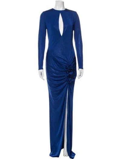 Pre-owned Patbo Plunge Neckline Long Dress In Blue