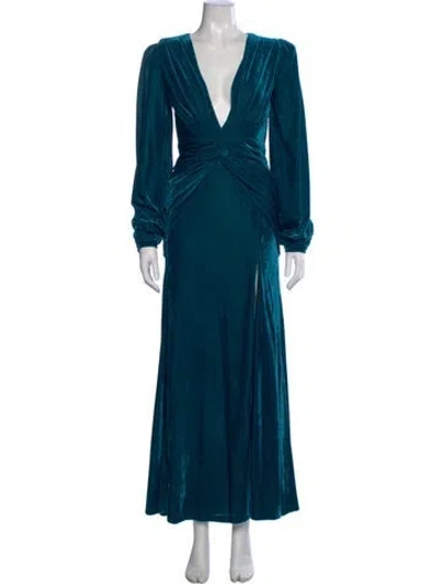 Pre-owned Patbo Plunge Neckline Long Dress In Blue