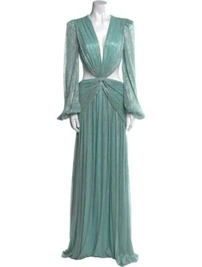 Pre-owned Patbo Plunge Neckline Long Dress W/ Tags In Blue