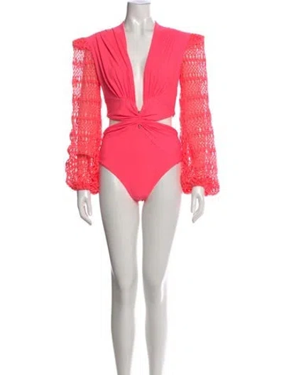 Pre-owned Patbo Plunge Neckline Long Sleeve Bodysuit W/ Tags In Pink