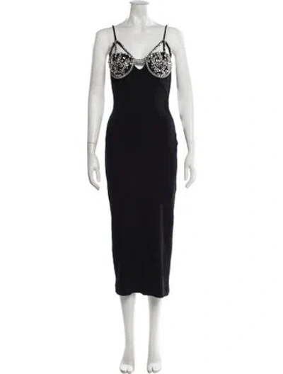 Pre-owned Patbo Plunge Neckline Midi Length Dress In Blue