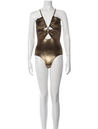 Pre-owned Patbo Plunge Neckline Sleeveless Bodysuit In Gold/metallic