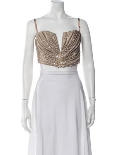 Pre-owned Patbo Plunge Neckline Sleeveless Crop Top In Neutrals