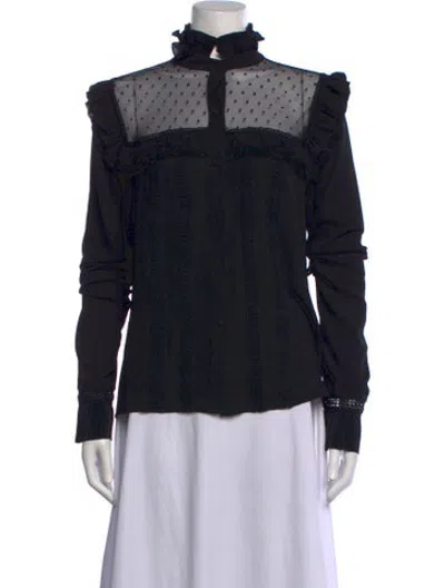Pre-owned Patbo Polka Dot Print Tie Neck Blouse In Black