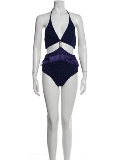 Pre-owned Patbo Printed Beaded Accents One-piece W/ Tags In Blue