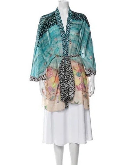 Pre-owned Patbo Printed Beaded Accents Robe In Multi