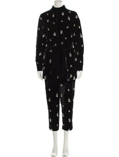 Pre-owned Patbo Printed Crystal Embellishments Pant Set W/ Tags In Black
