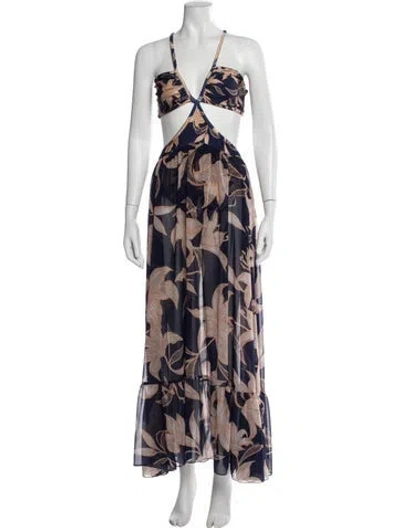Pre-owned Patbo Printed Cutout Accent One-piece In Blue