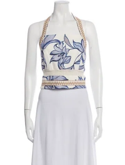 Pre-owned Patbo Printed Halterneck Crop Top In Blue/neutrals