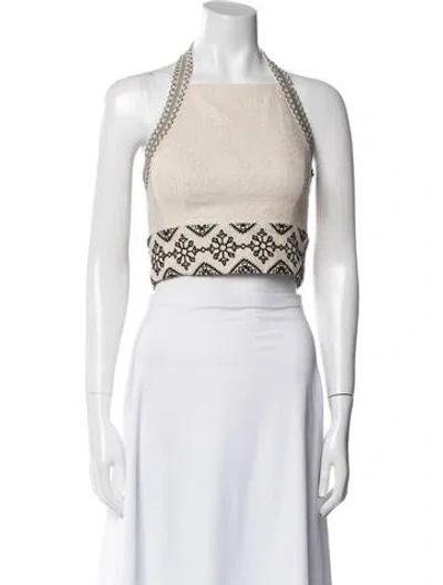 Pre-owned Patbo Printed Halterneck Crop Top In White