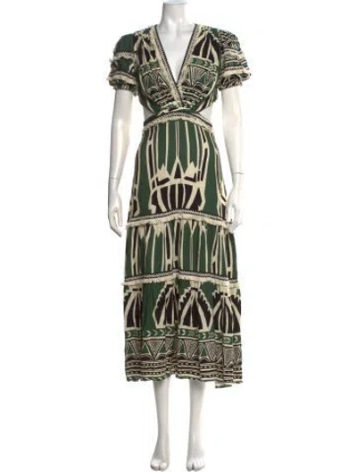 Pre-owned Patbo Printed Long Dress In Black/green