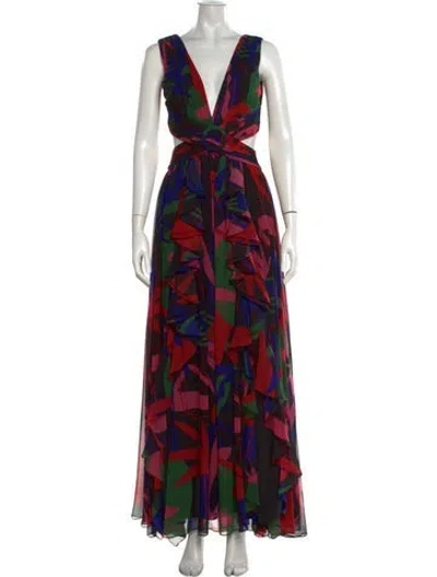 Pre-owned Patbo Printed Long Dress In Black/red