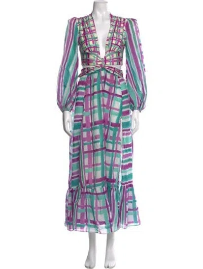 Pre-owned Patbo Printed Long Dress In Blue