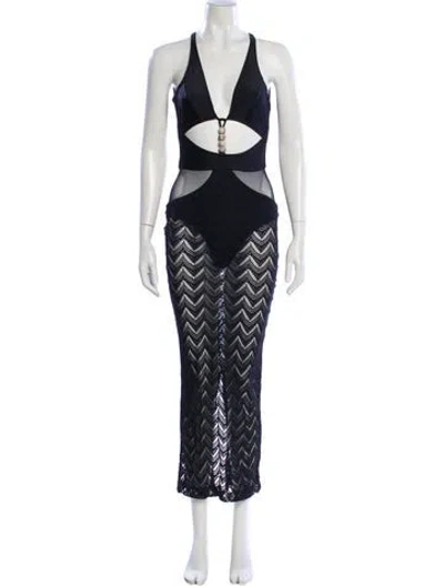 Pre-owned Patbo Printed Long Dress In Blue