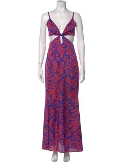 Pre-owned Patbo Printed Long Dress In Blue