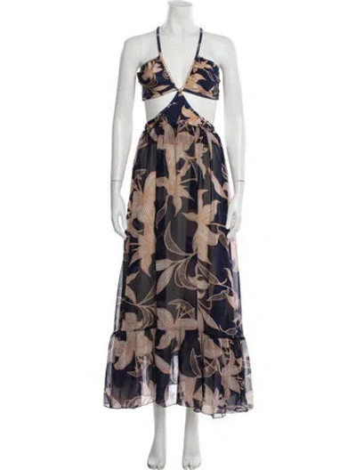 Pre-owned Patbo Printed Long Dress In Blue