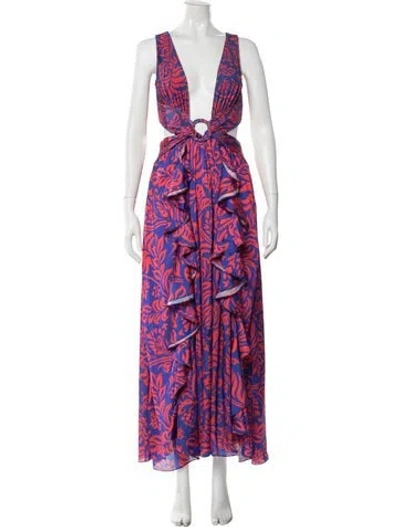 Pre-owned Patbo Printed Long Dress In Blue