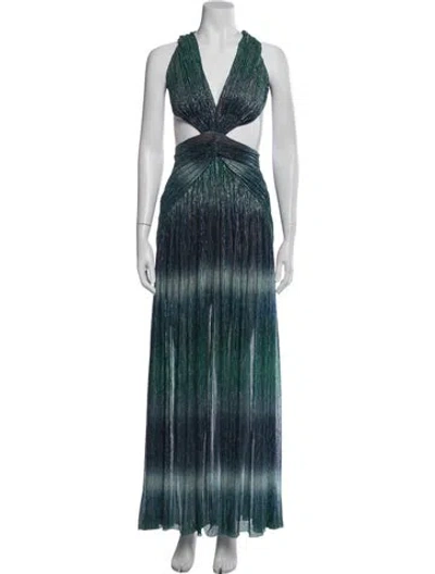Pre-owned Patbo Printed Long Dress In Blue