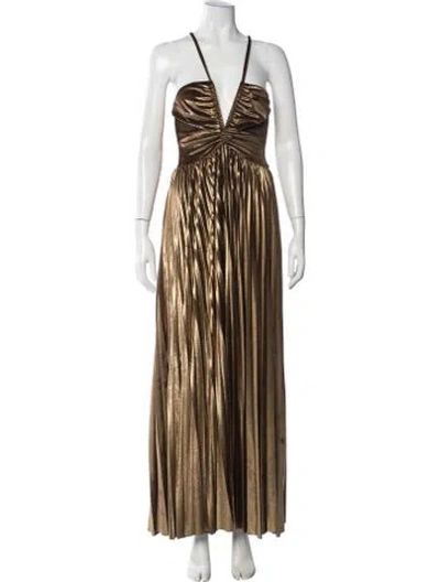 Pre-owned Patbo Printed Long Dress In Brown