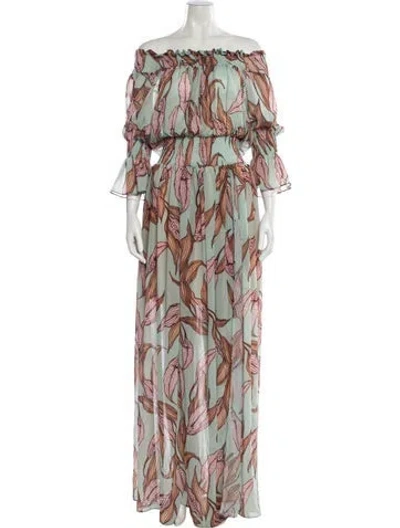 Pre-owned Patbo Printed Long Dress In Green