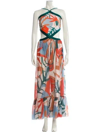 Pre-owned Patbo Printed Long Dress In Green